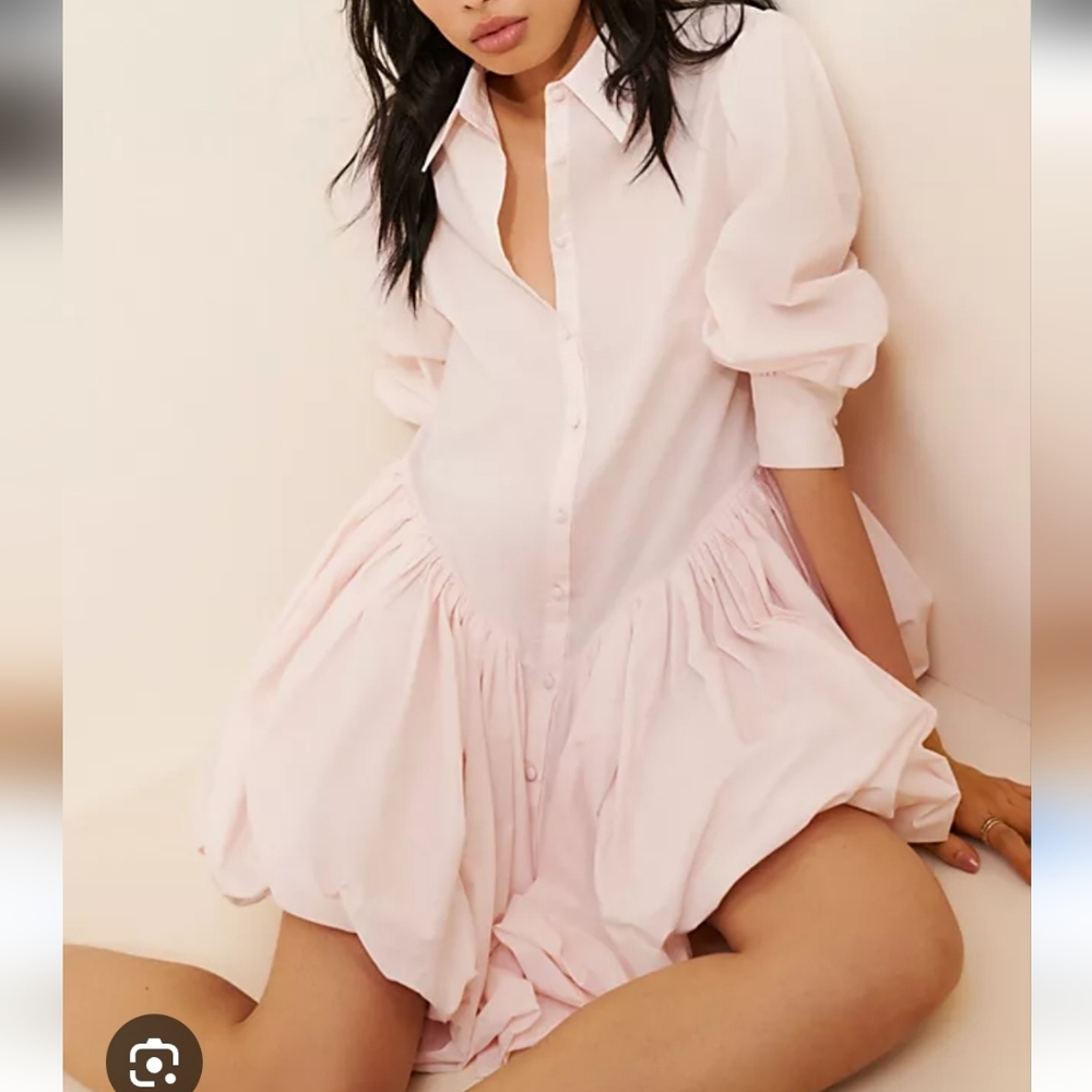 Selkie Light Pink Bubble Button-Front Women’s Dress Small S